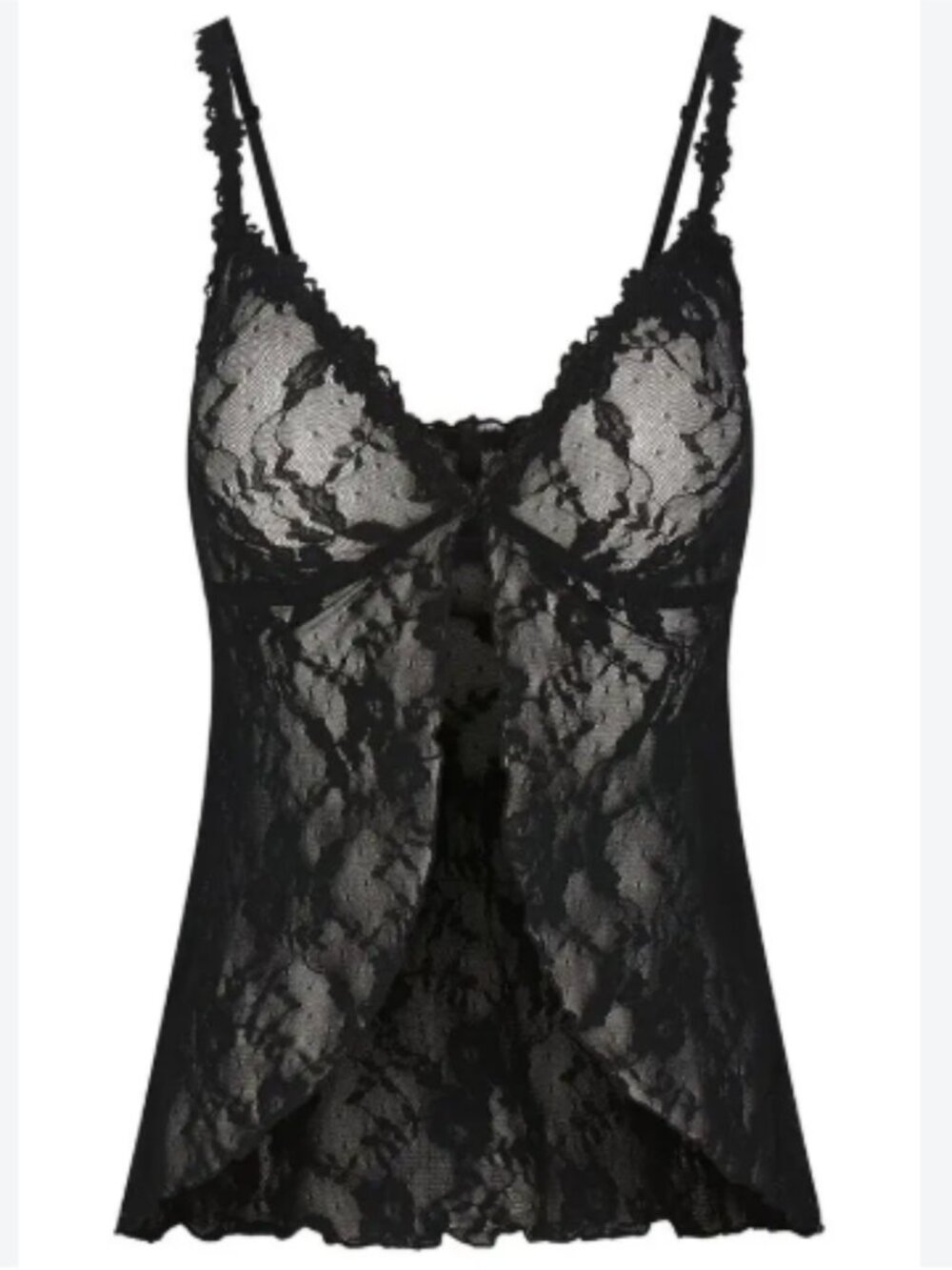 SKIMS Stretch-Lace Babydoll Top Tank Cami Sheer Black Open Front Size XL